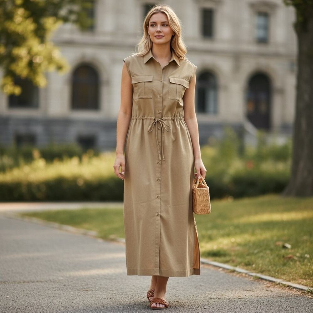 OLD NAVY Women’s Small Tan Sleeveless Shirt Dress
